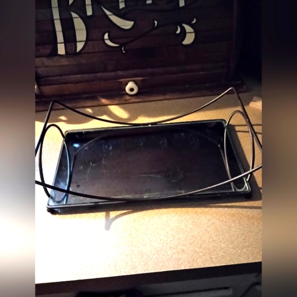 Black Metal Mirrored Vanity Or Dresser Tray